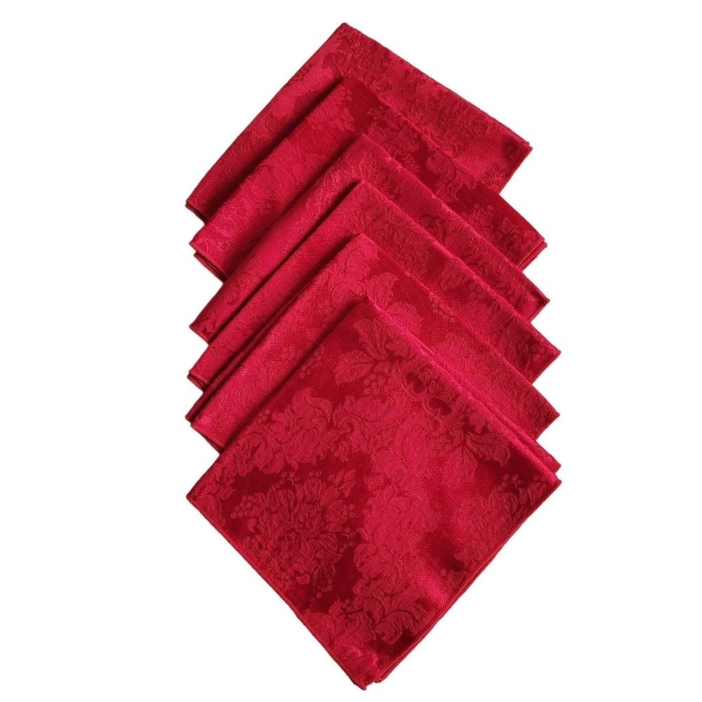 Red Damask Cloth Fabric Napkins Set of 6